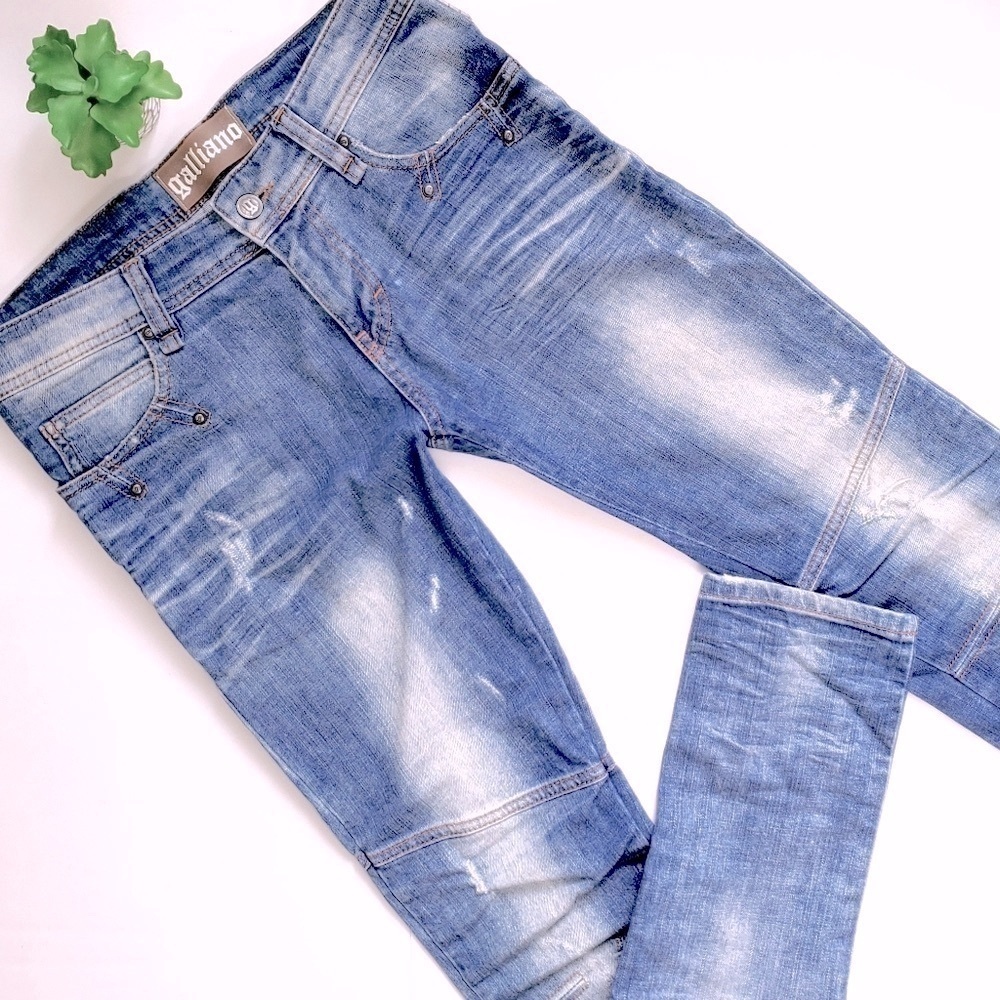 John Galliano Slim Skinny Jeans Studded Distressed Light Wash Italy Size 30 - Picture 2 of 11